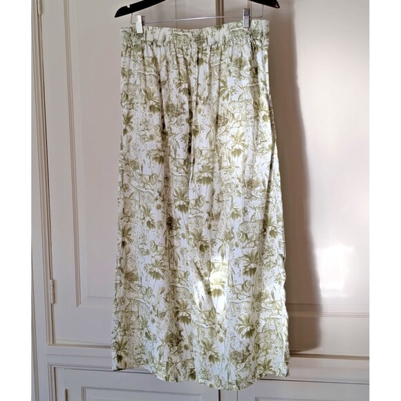 Rachel Zoe Linen 2-pc Top + Wide Leg Cropped Pants Green & Ivory Toile Sz Large - Picture 7 of 9